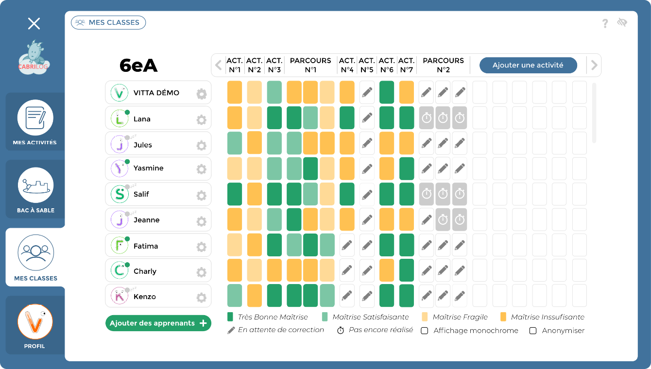 Screenshot of classroom interface
