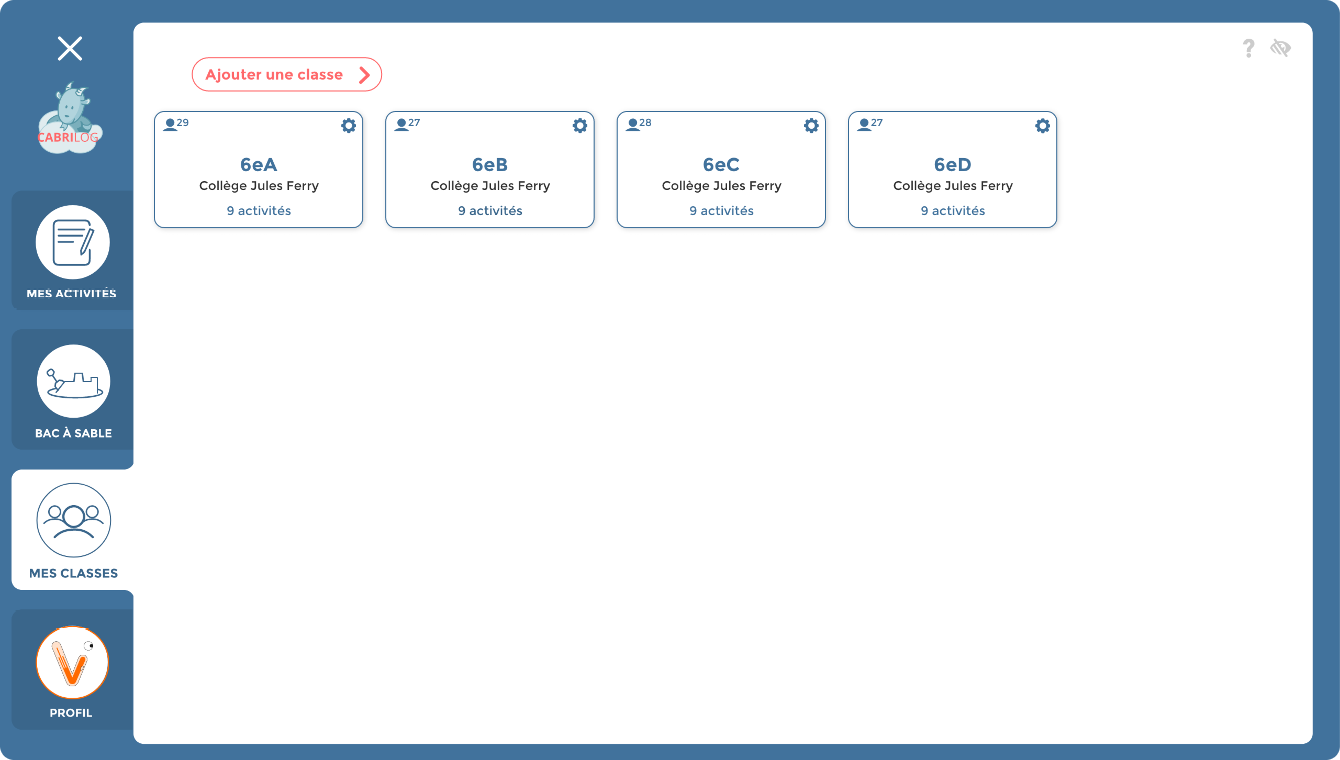 Screenshot of classroom interface